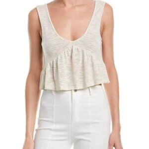 BCBGGeneration Flounce Hem Linen-blend Tank Top V-neck Oatmeal Crop Top, S, NWT